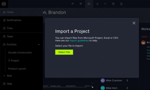 ProjectManager's import a project popup