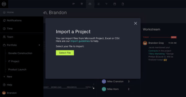 The “Import” screen in ProjectManager