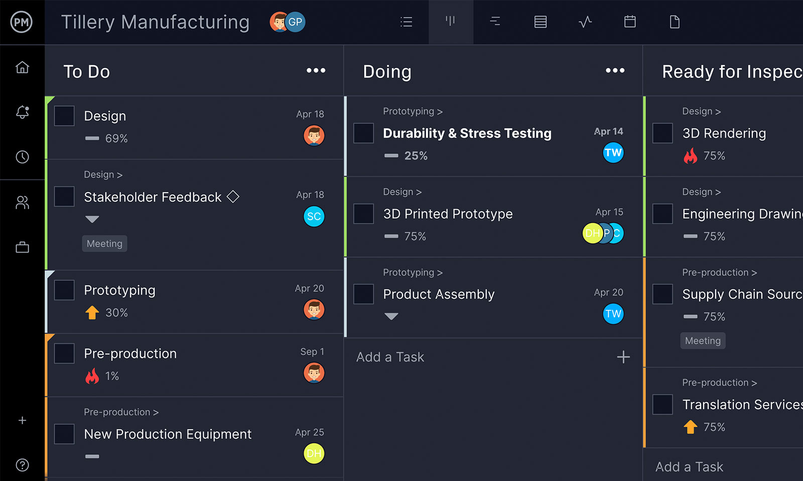 ProjectManager's multiple project management views are ideal for professional services teams