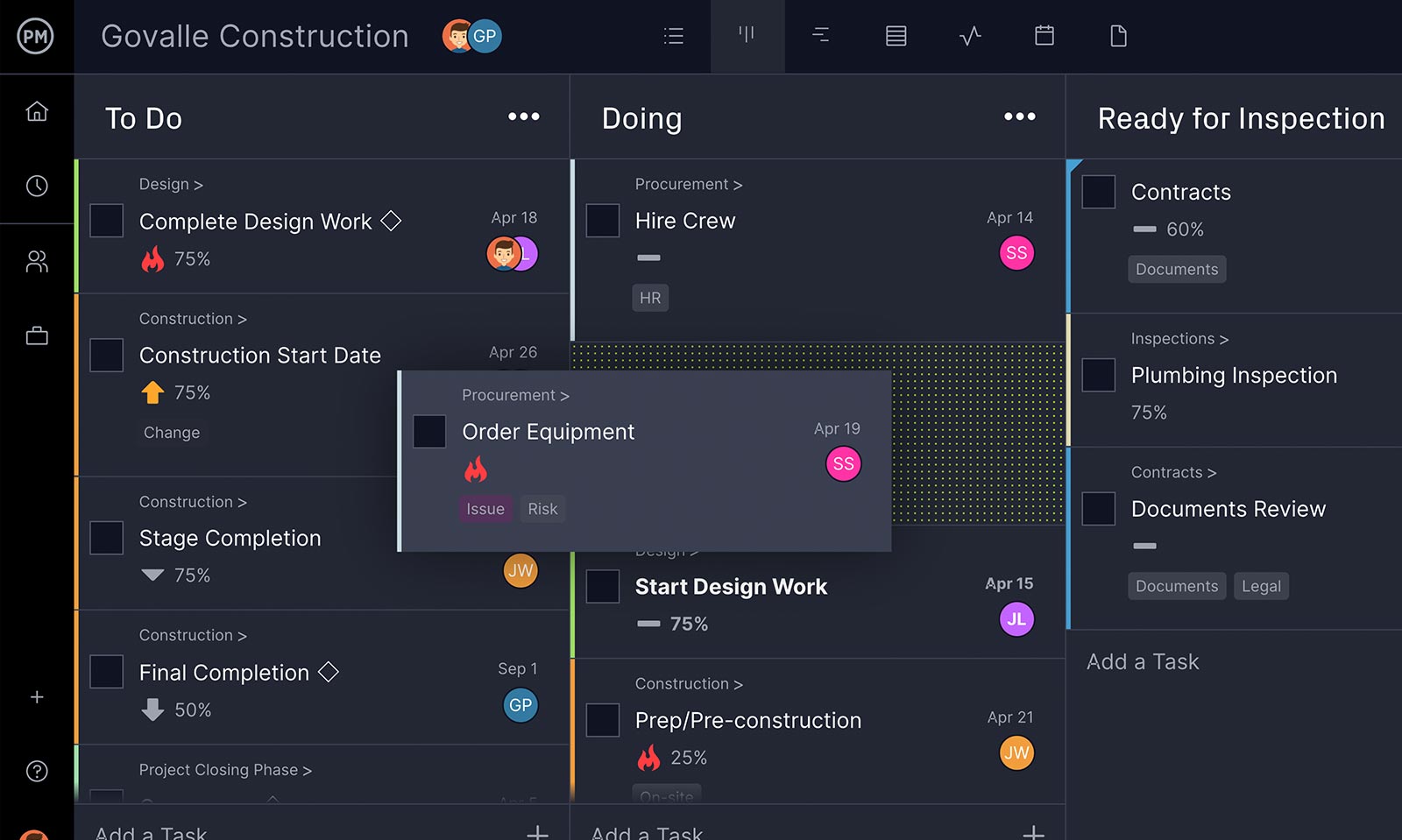 ProjectManager's kanban board