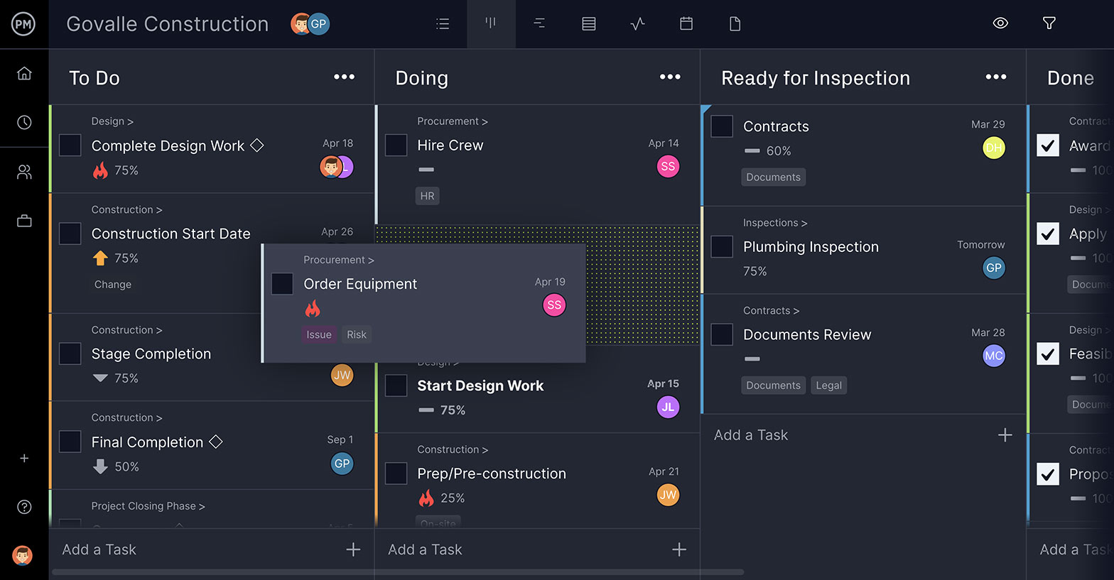 free action items template on a kanban board