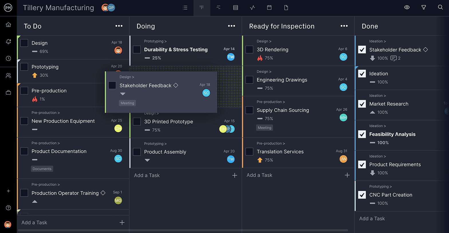 ProjectManager's kanban boards are ideal for rolling wave planning