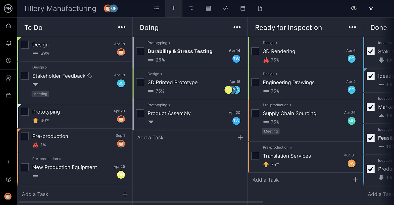 a screenshot of the kanban in ProjectManager