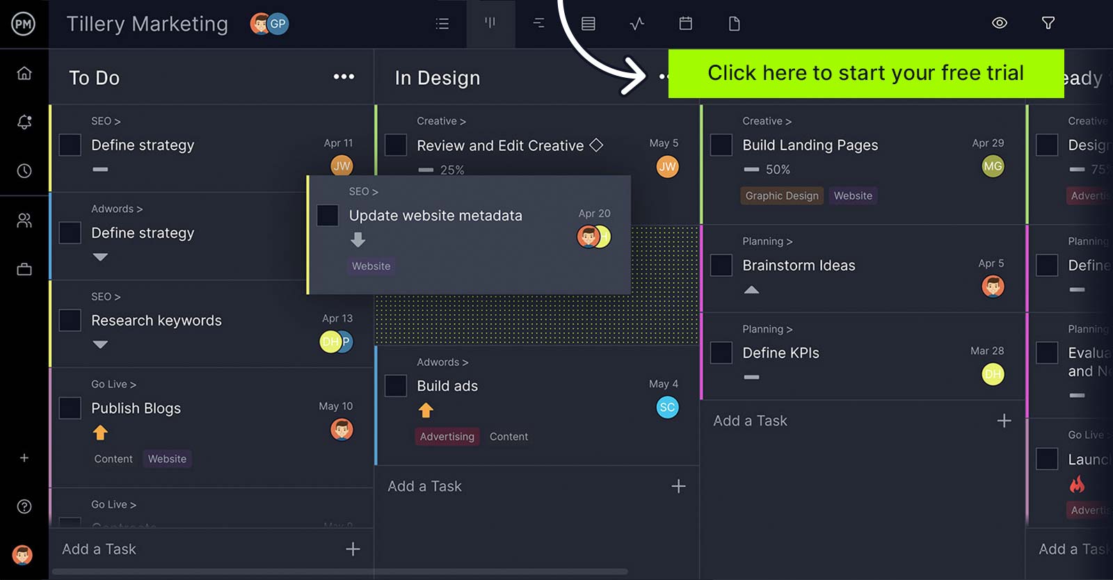 ProjectManager's kanban board