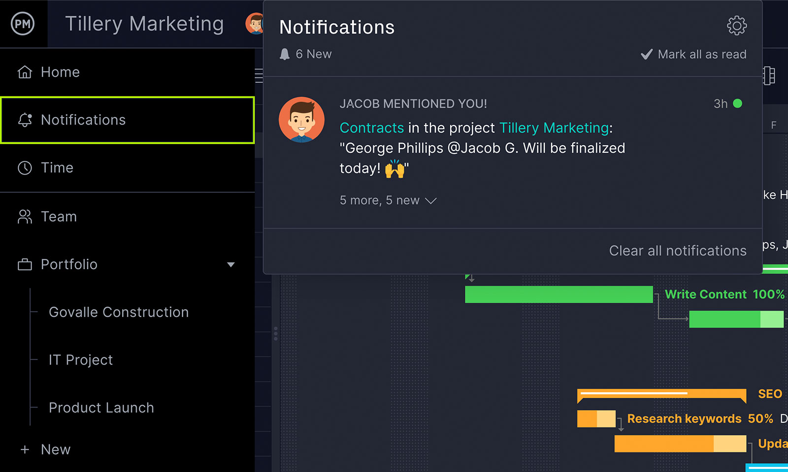 ProjectManager's notifications are a must-have tool for marketing teams