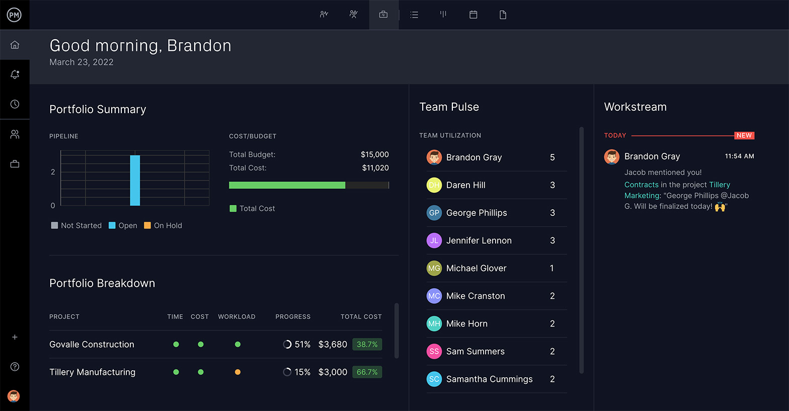Portfolio management tool with dashboard visible