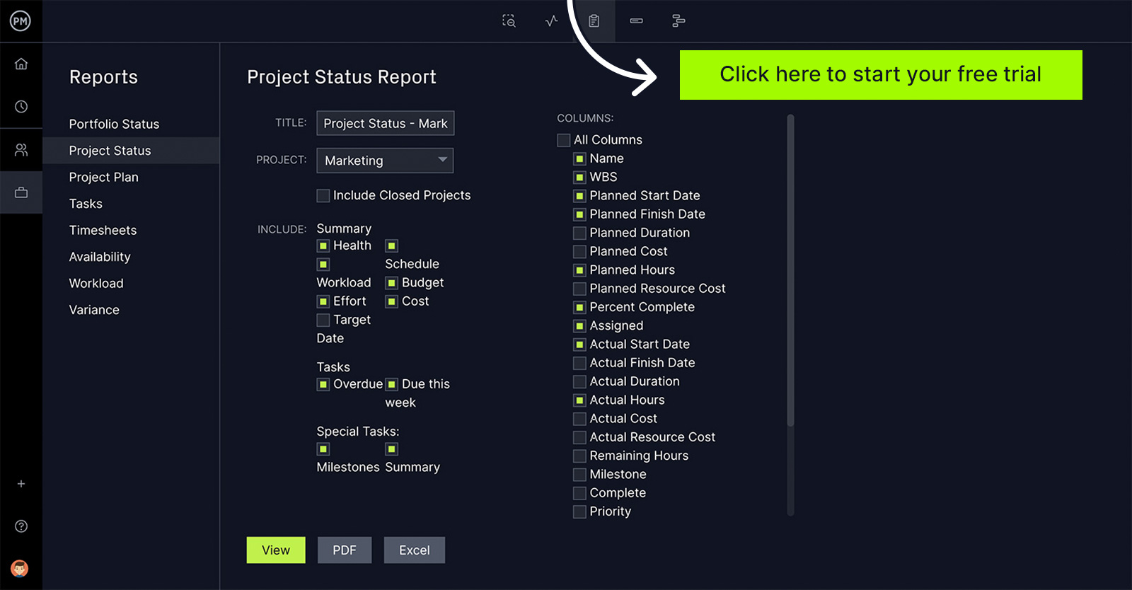 ProjectManager's status report