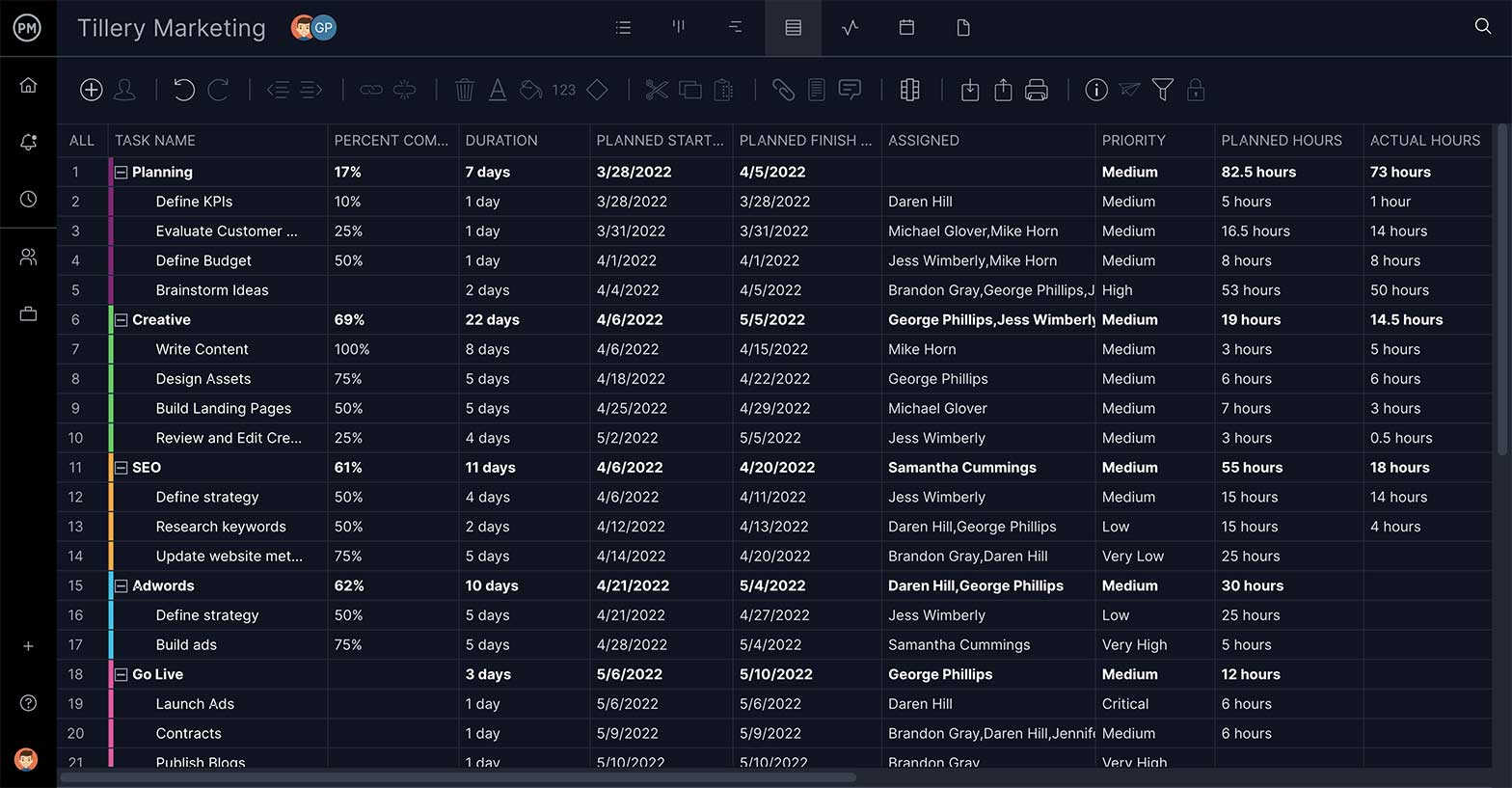 ProjectManager's sheet view