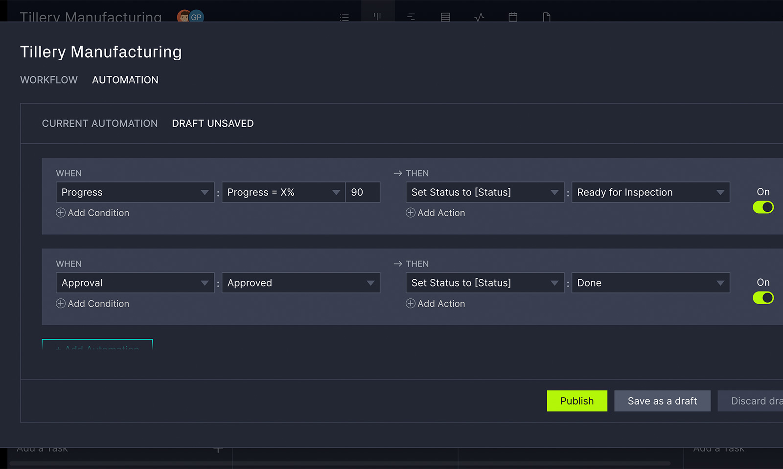 ProjectManager's workflow automation