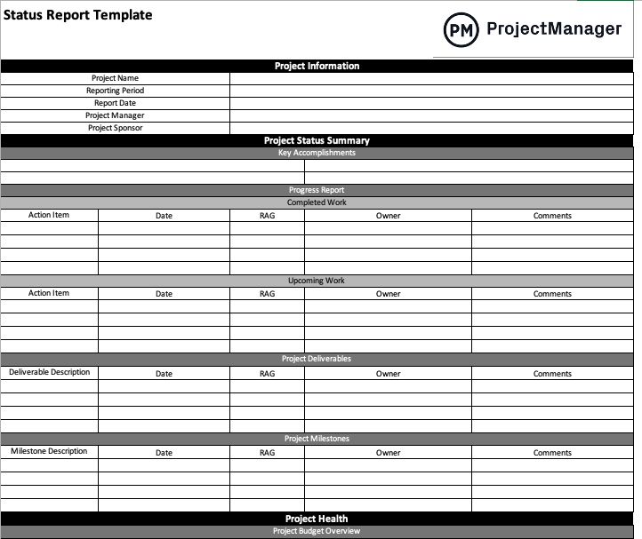 Status report template in ProjectManager