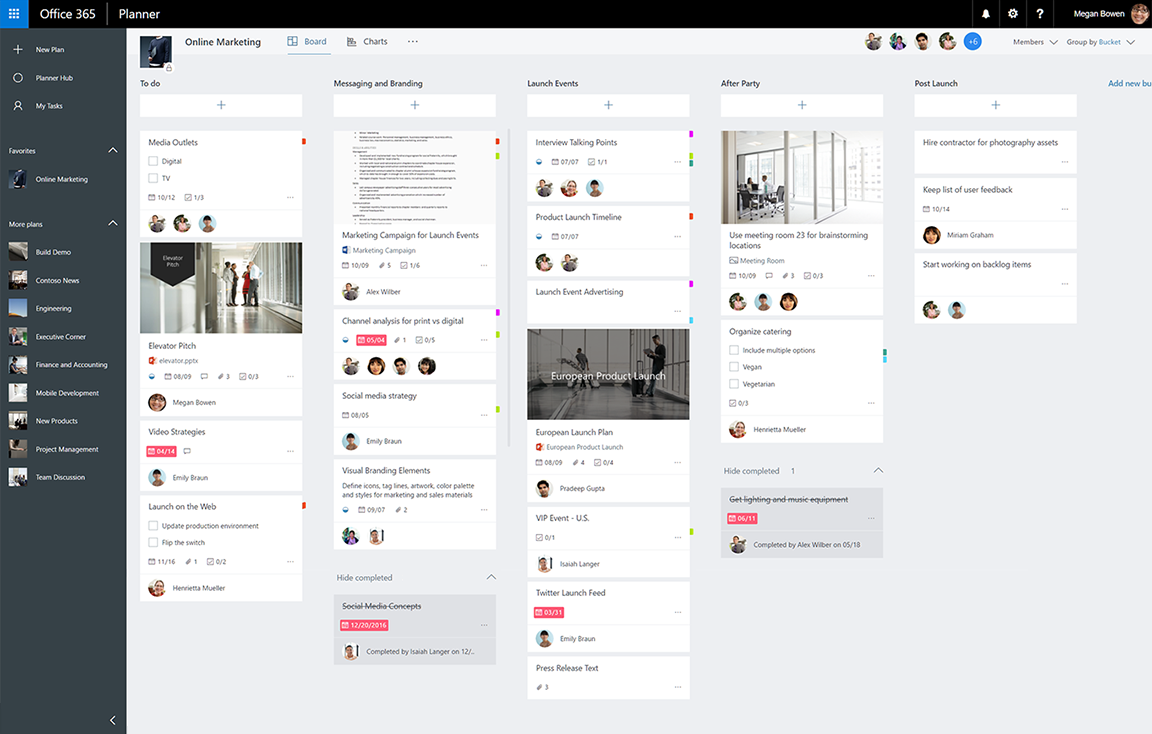 Microsoft Planner screenshot, task board