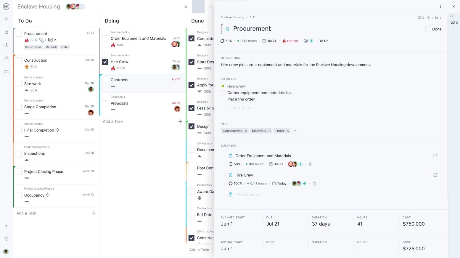 ProjectManager's kanban board