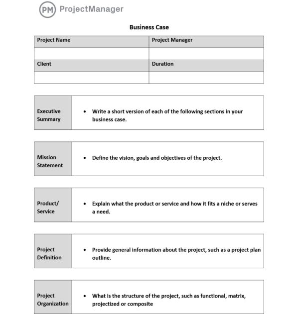 ProjectManager's free business case template