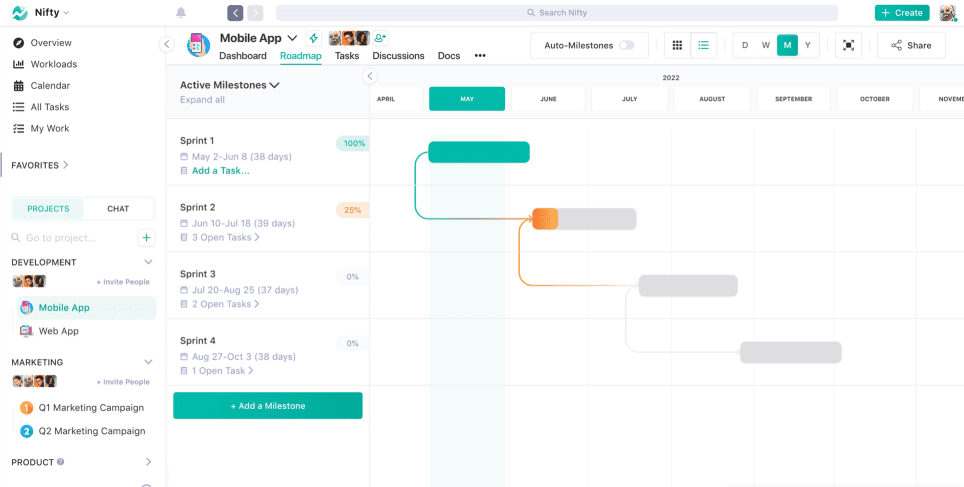 Nifty project timeline, an Airtable alternative
