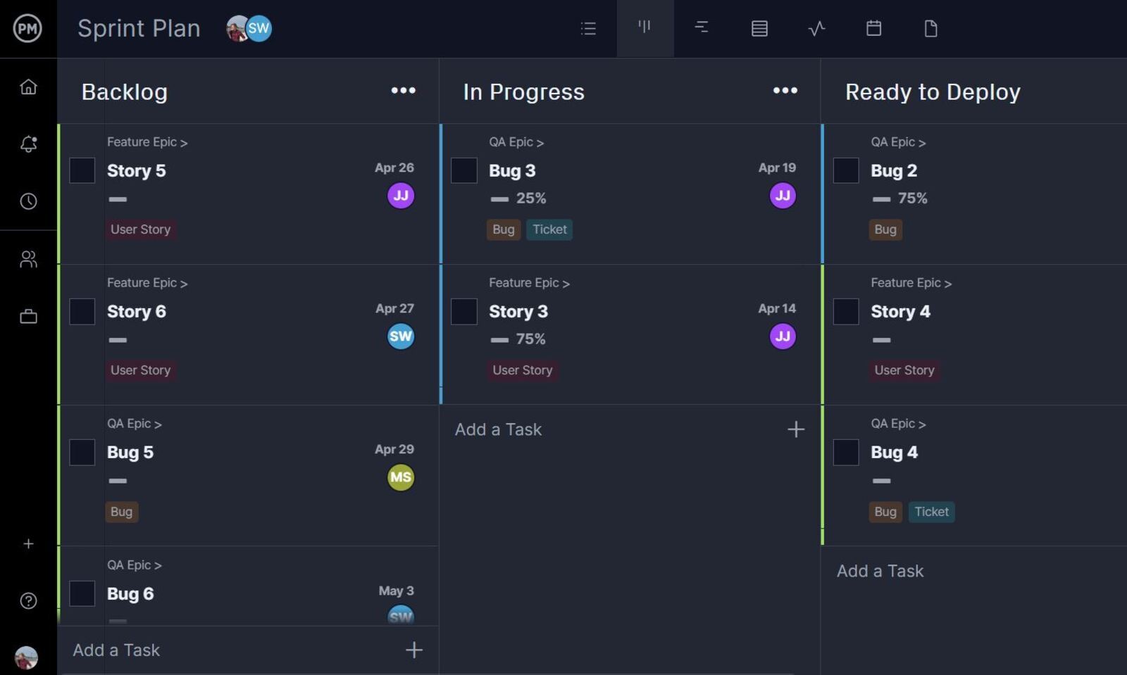 Kanban board in ProjectManager