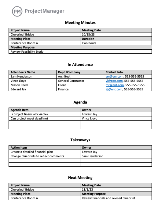 Meeting Notes Template  Work Meeting Agenda Record