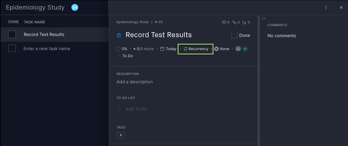 Recurring tasks in ProjectManager