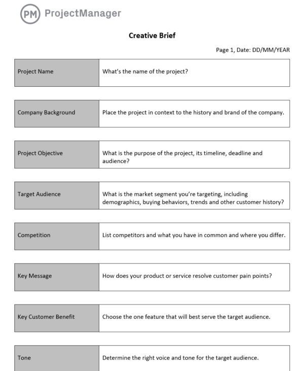 ProjectManager's creative brief template