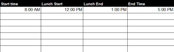 timesheet template showing tasks'due dates