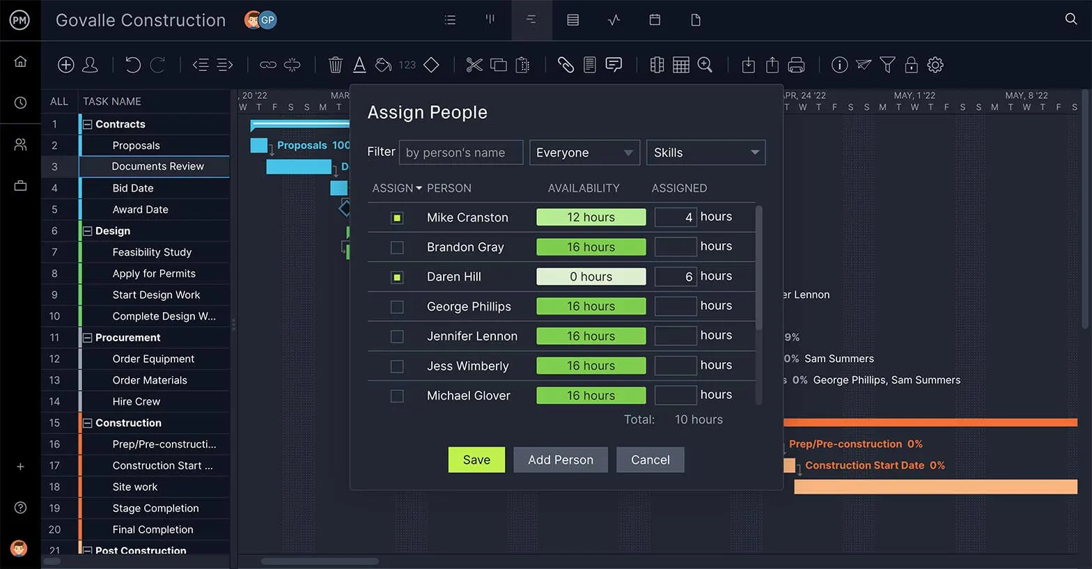 Assign tasks to employees with ProjectManager's project management tools