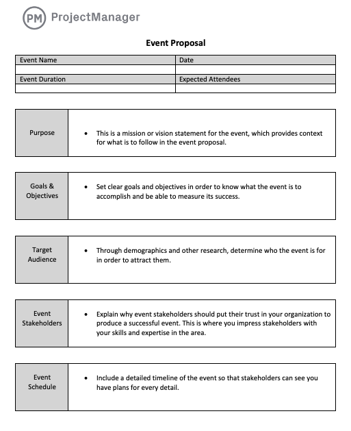 ProjectManager's free event proposal template for Word