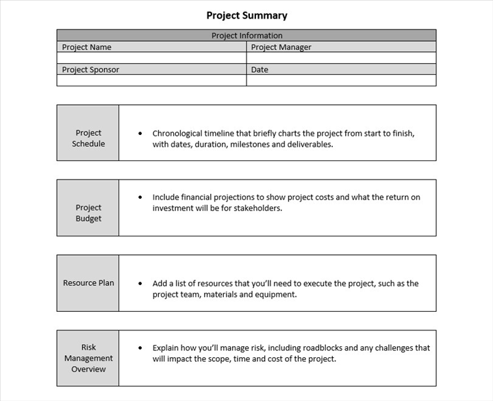 Free project summary template for Word