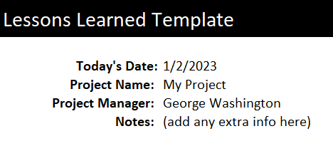 ProjectManager's lessons learned template general information field