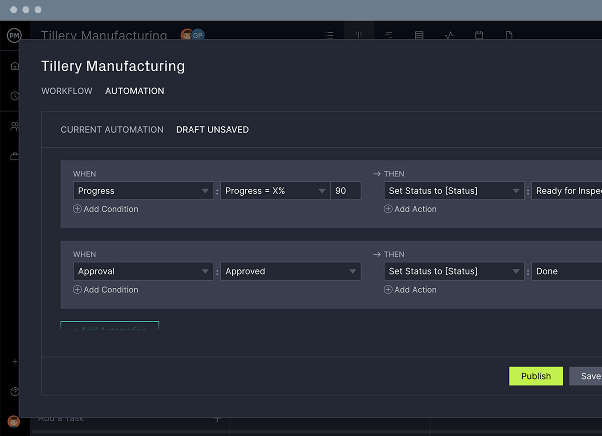 ProjectManager's project workflow management dashboard