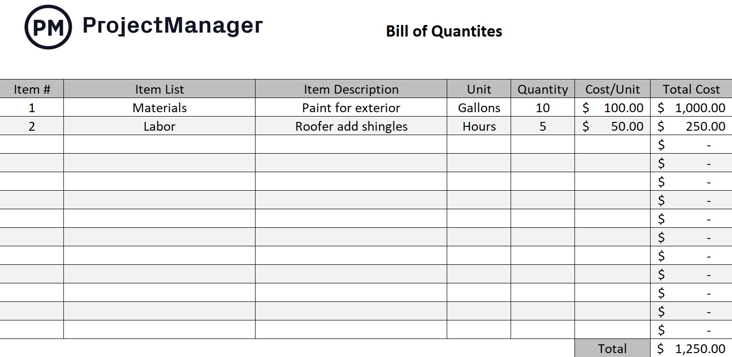 job costing excel template