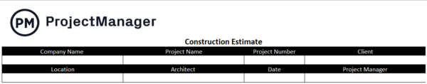 Project information on a construction estimate for Excel
