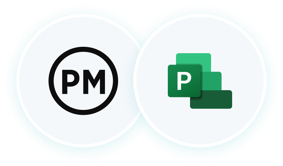 ProjectManager and Microsoft Project logos side by side