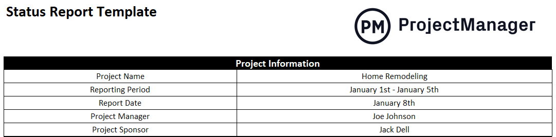 project status report example, general information part
