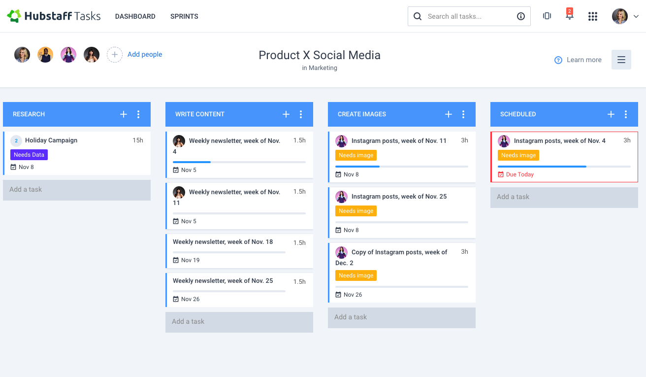 Hubstaff kanban board helps track resources, which makes Hubstaff one of the best resource management software