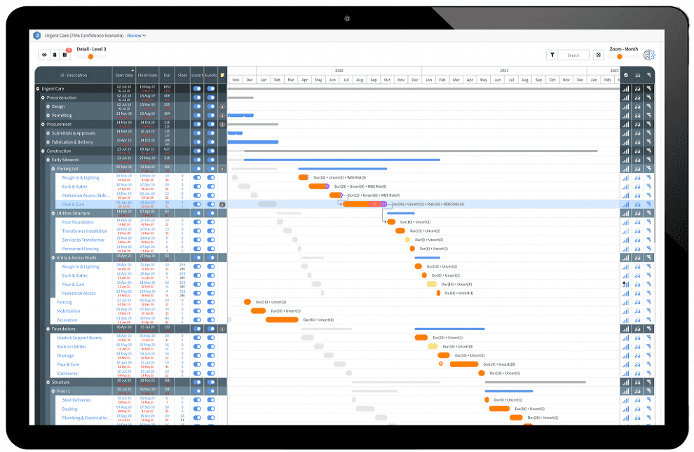 Ineight, construction scheduling software with a Gantt chart