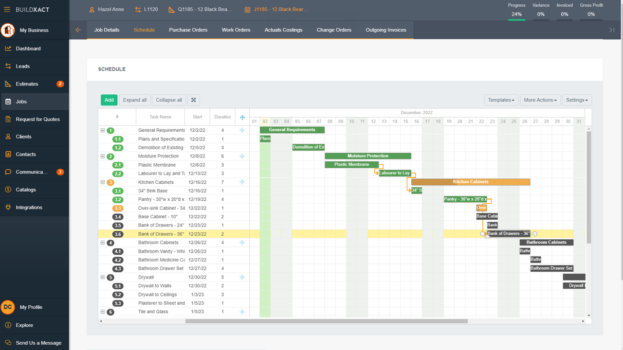 Buildxact scheduling