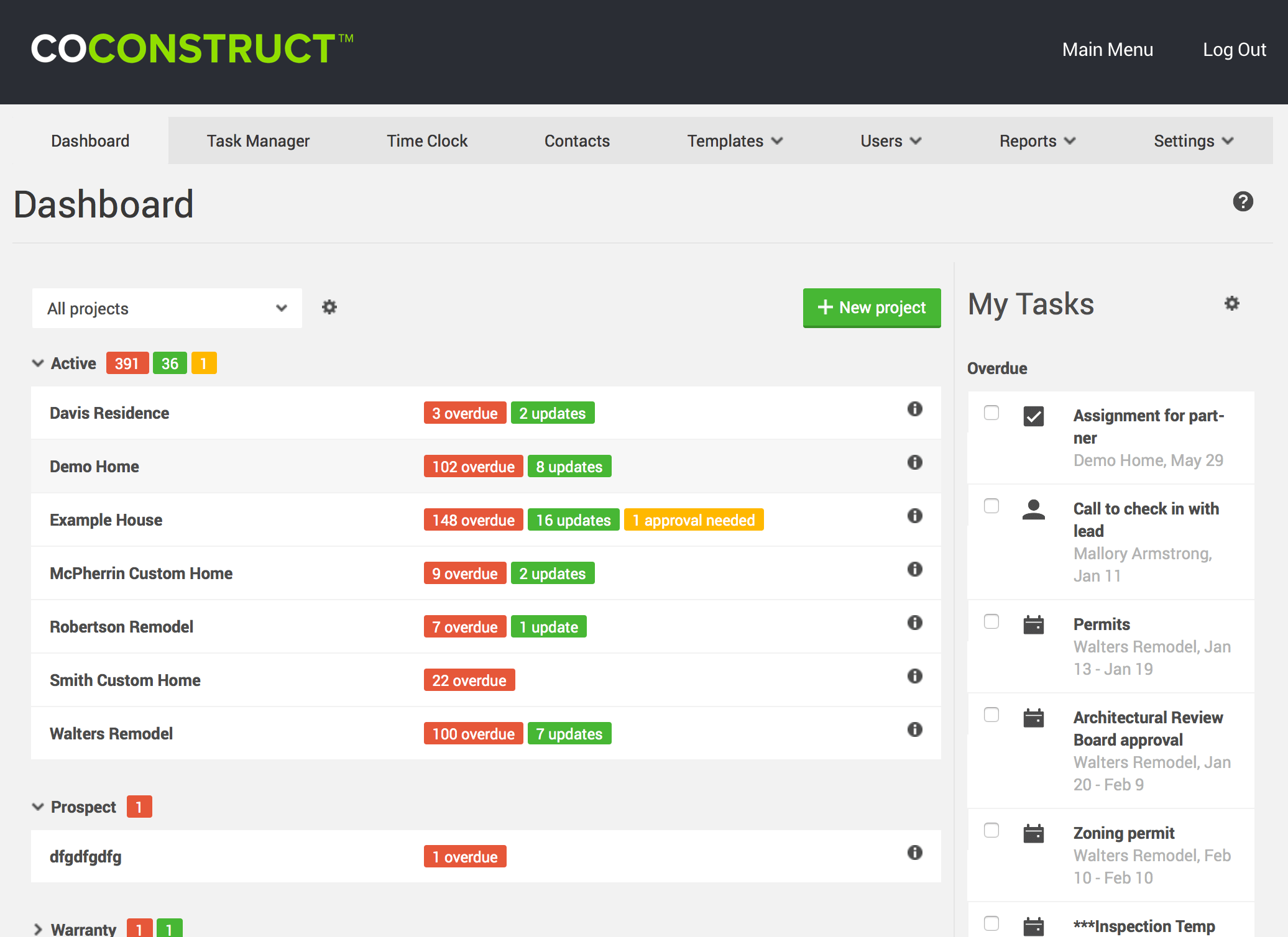 Task list in CoConstruct, a construction scheduling software