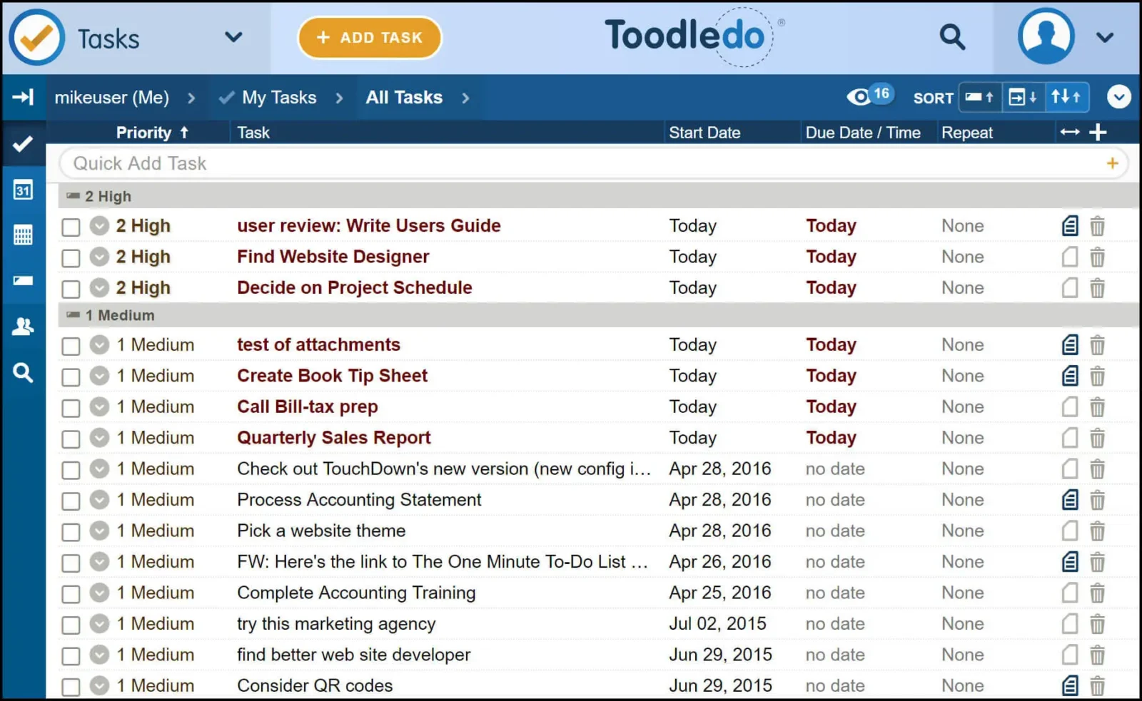Toodledo is a popular to-do list app