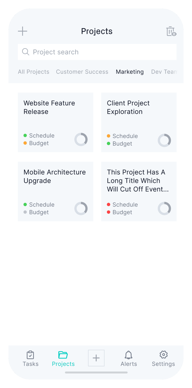 Screenshot of ProjectManager's mobile app dashboard