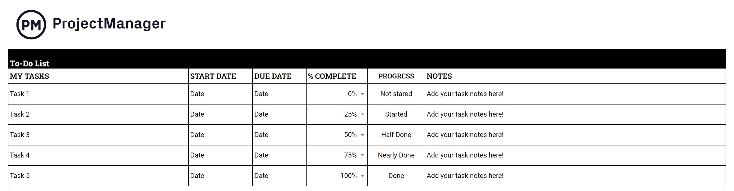 To-do list template for Google Sheets