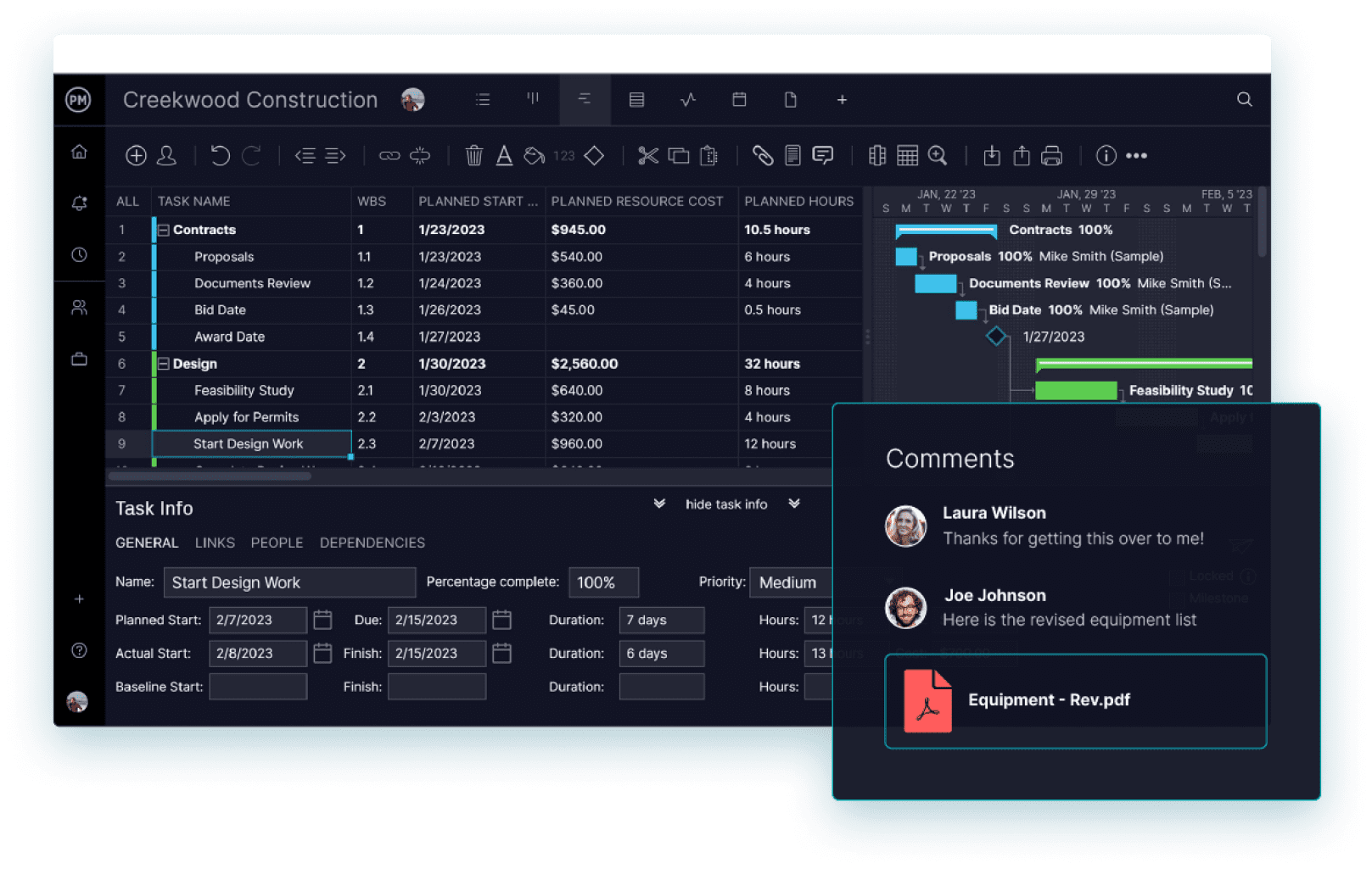 ProjectManager's Gantt chart maker team collaboration feature