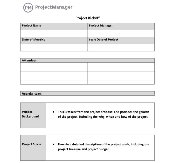Free project kickoff template for Word