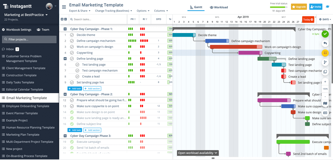 Best Gantt chart software: Instagantt screenshot