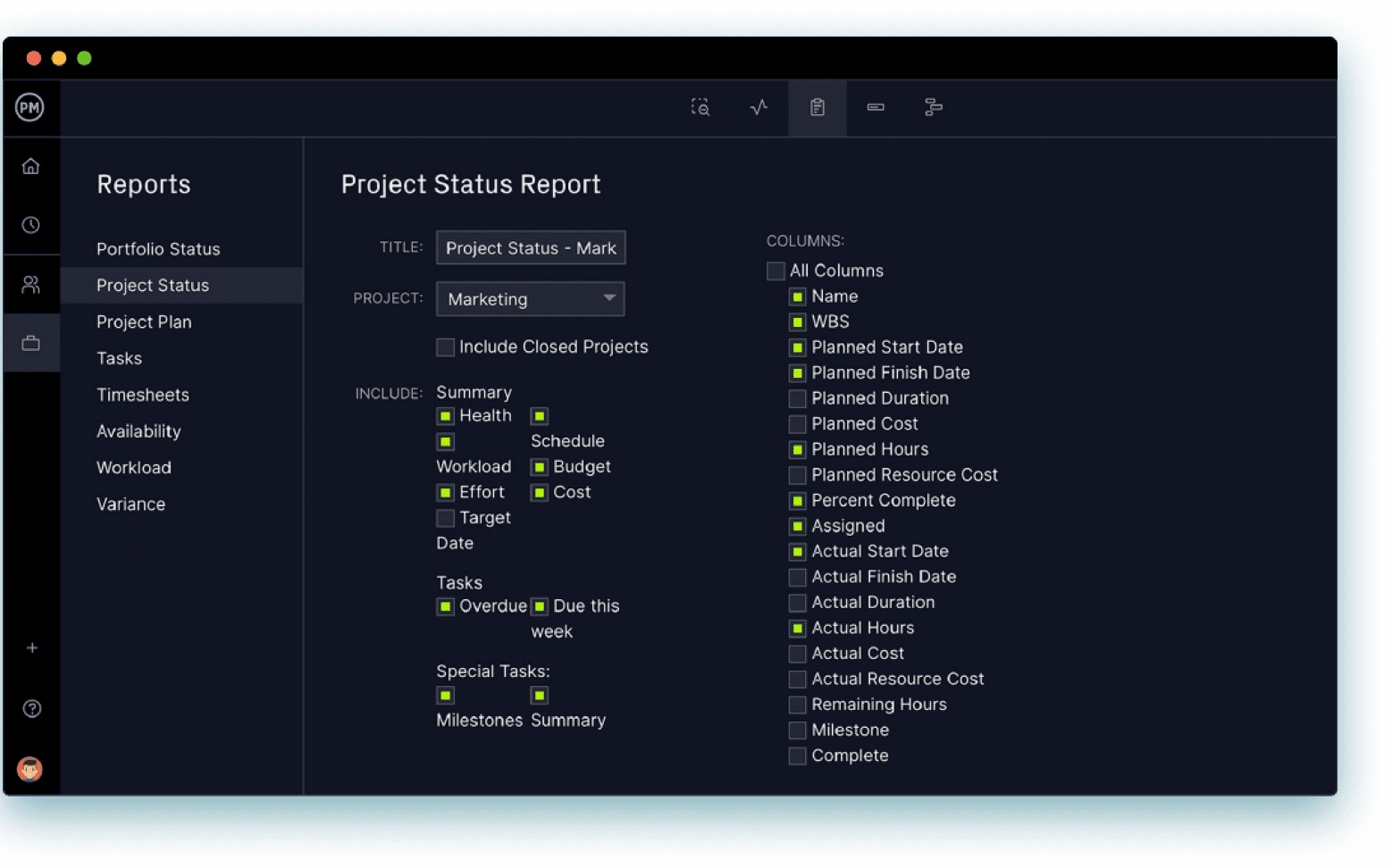 Resource planning software with project reports