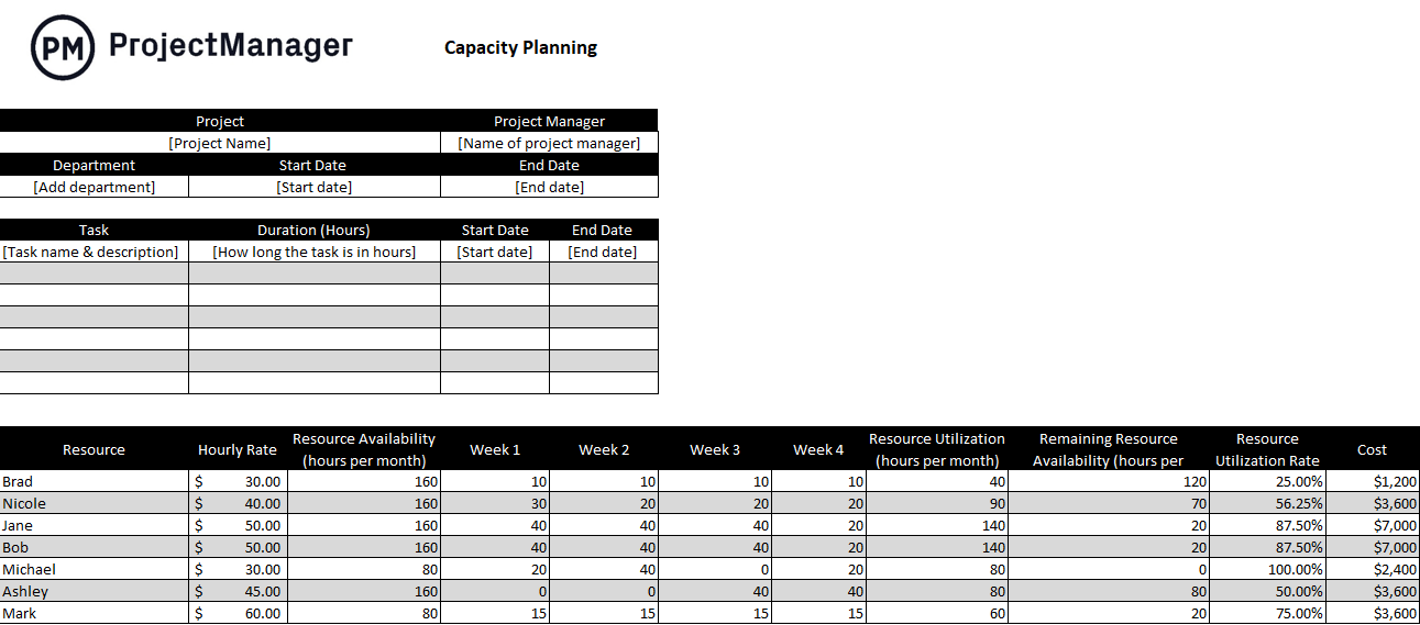 resource capacity planning template