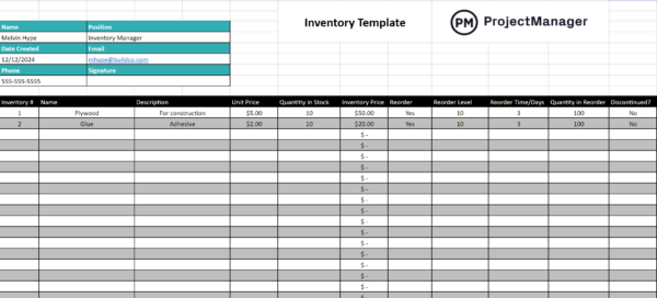 Inventory template for Google Sheets