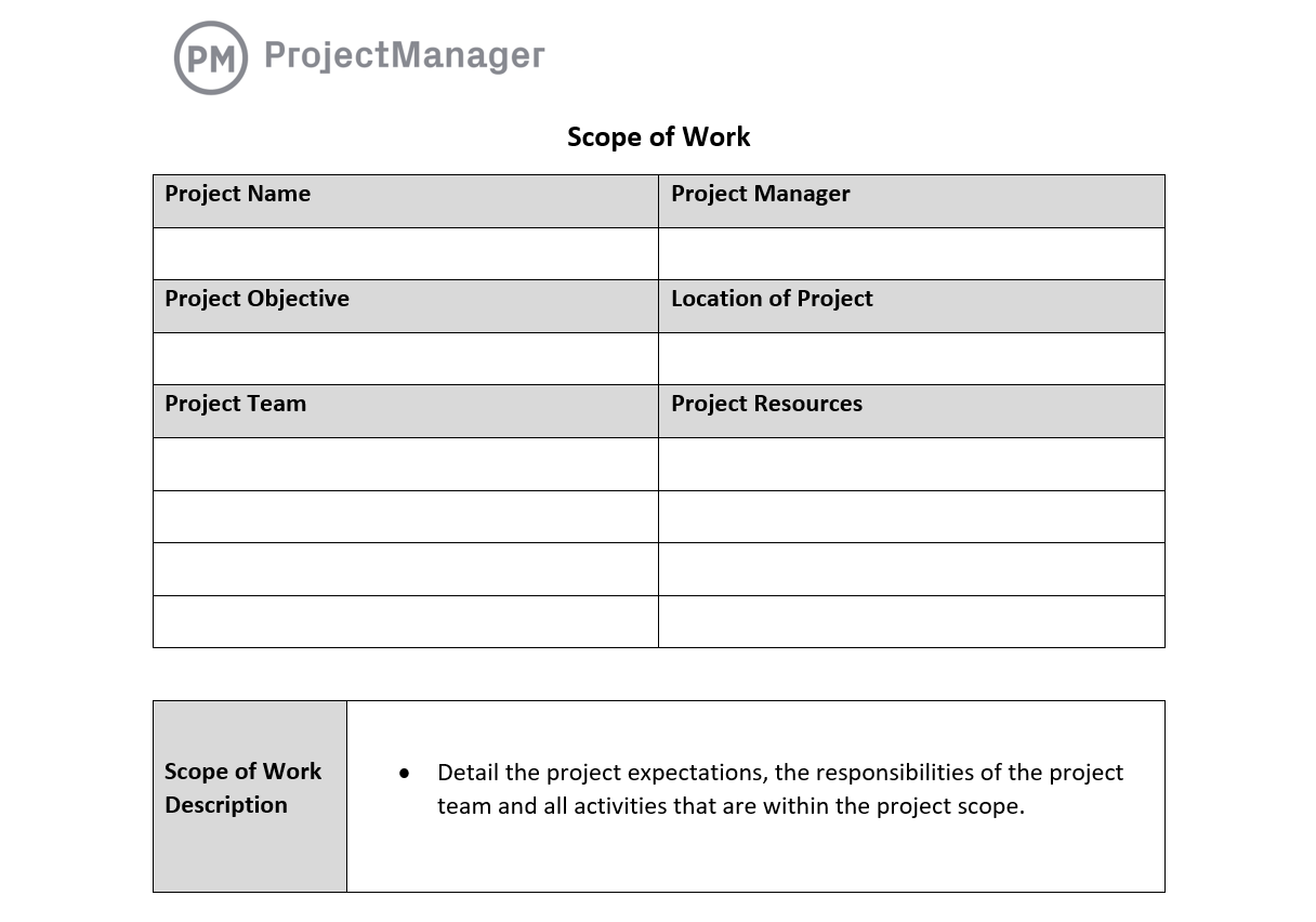 Scope of work template for Word