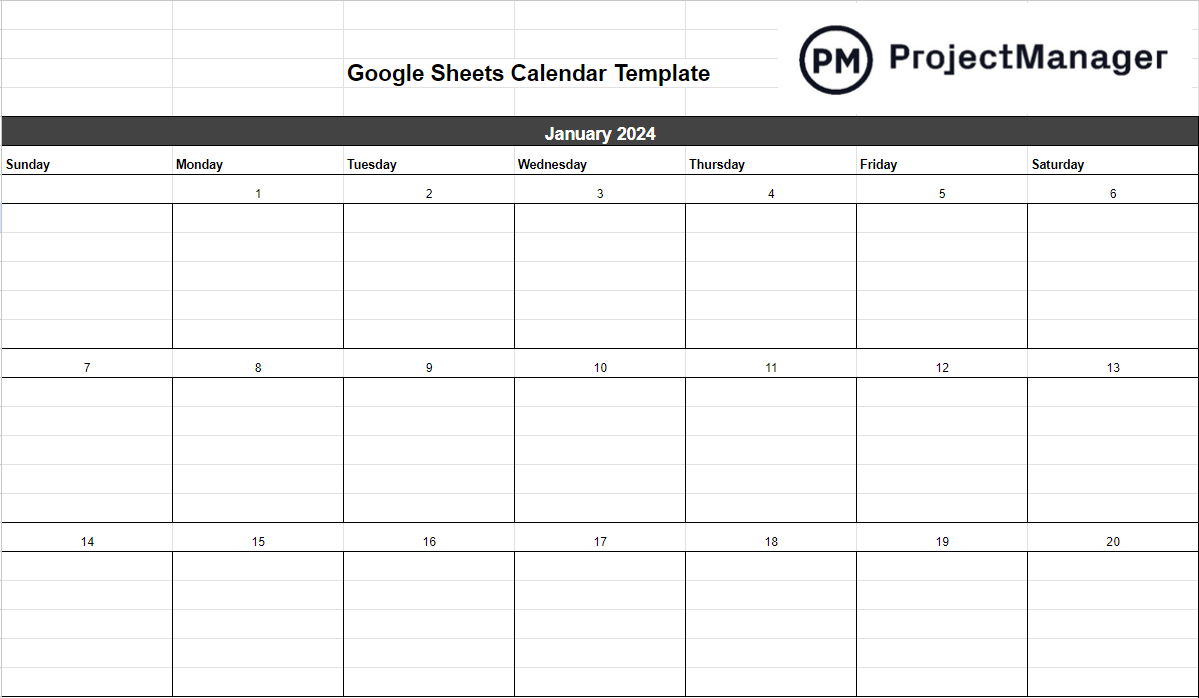 Google Sheets calendar template ProjectManager