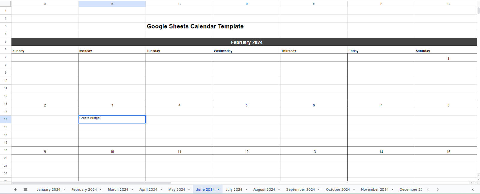 Add tasks to Google Sheets Calendar template ProjectManager