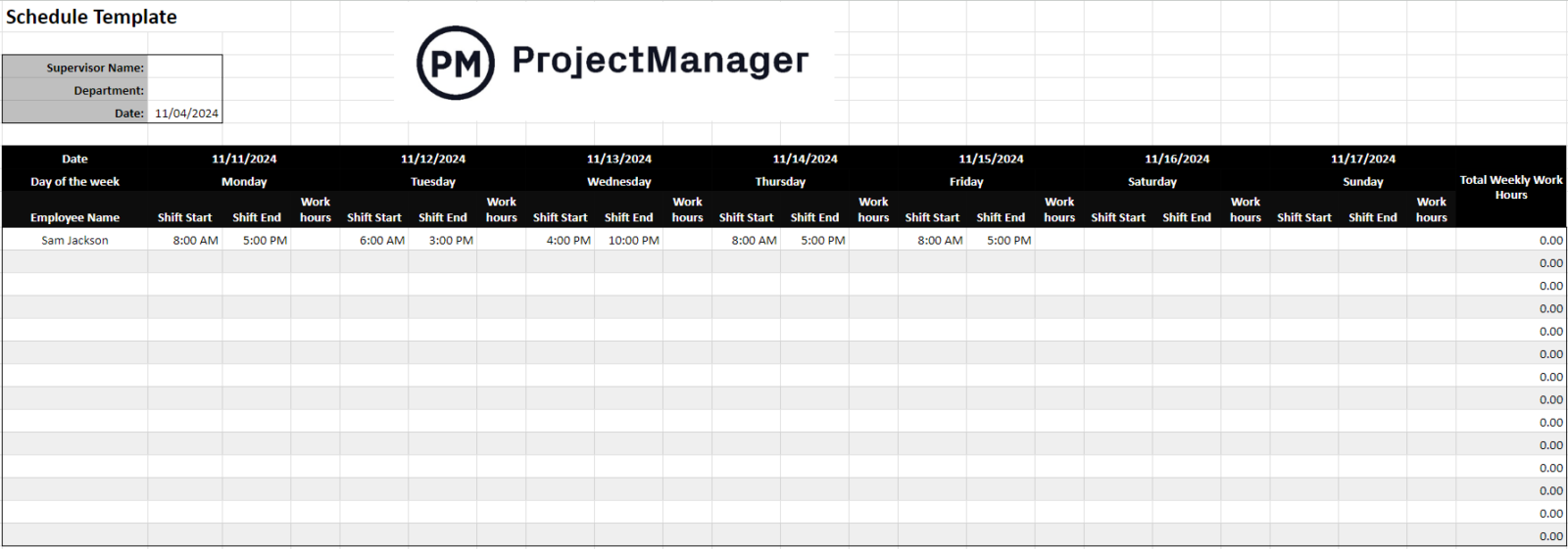 ProjectManager's schedule template for Google Sheets