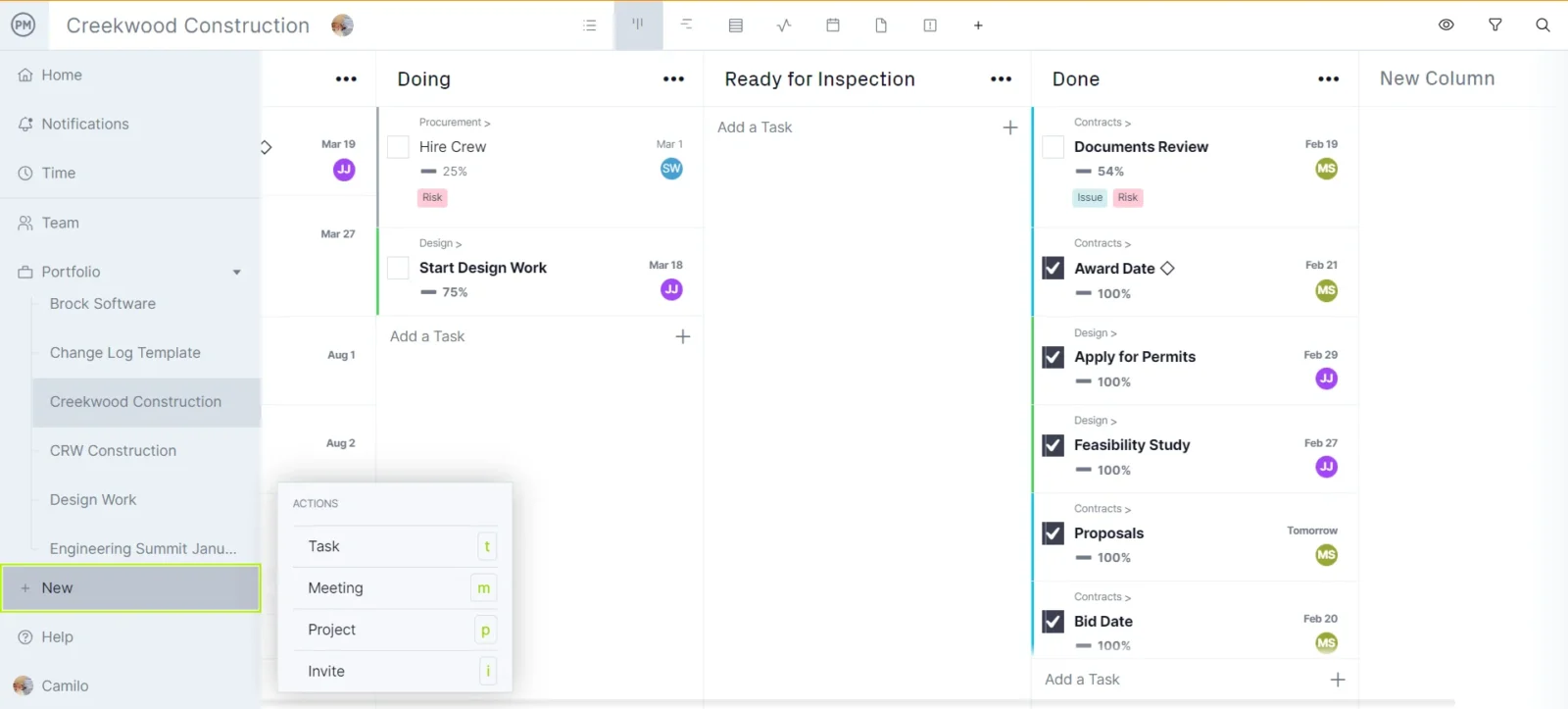 Kanban board in ProjectManager